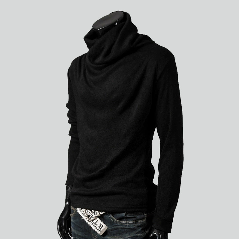 Тонкий воротник с длинными рукавами, нижняя рубашка мужской осенний сплошной цвет, дикая тонкая тенденция, красивая простая футболка с высоким воротником