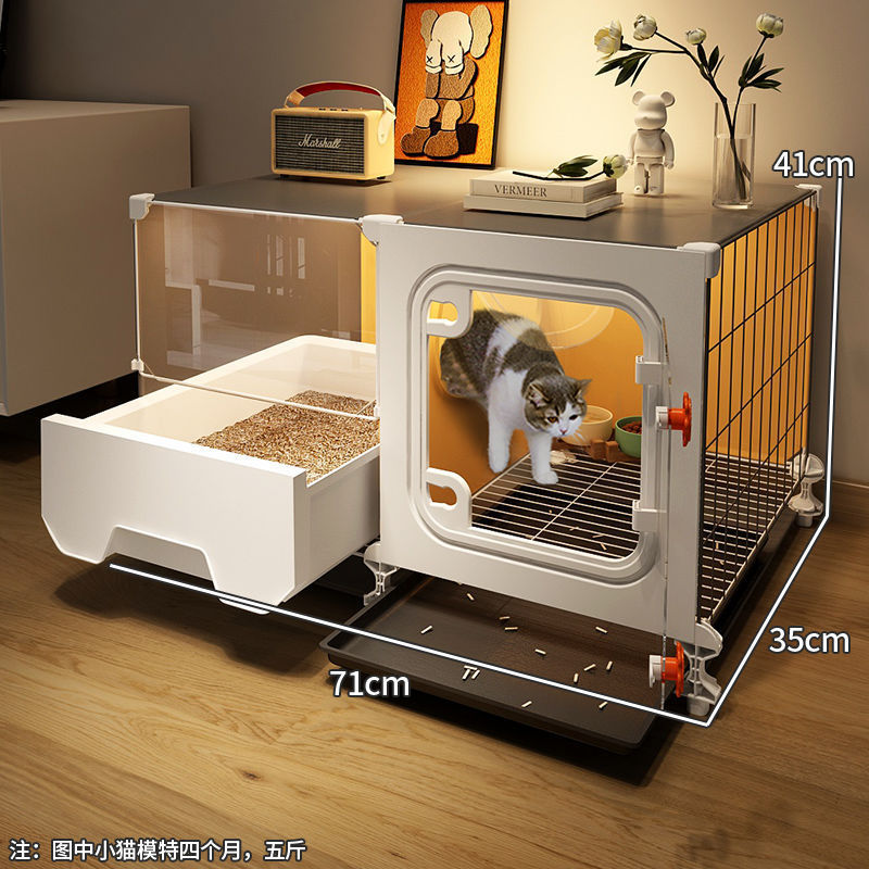猫ケージとトイレが一体化してスペースをとらない、小型猫キャビネット、家庭用屋内猫ヴィラ、猫の巣、1部屋、1リビングルーム、1バスルーム|undefined