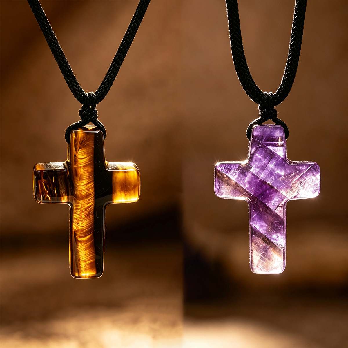 Cross-border bestseller crystal pendant, natural amethyst cross necklace, long crystal pendant, direct supply from the source factory