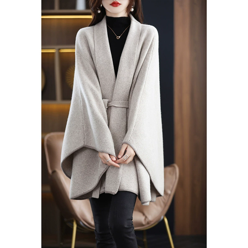 Накидка-шаль, кашемировый свитер, женский свободный трикотаж на шнуровке, толстый кардиган, осенние и зимние новые поступления