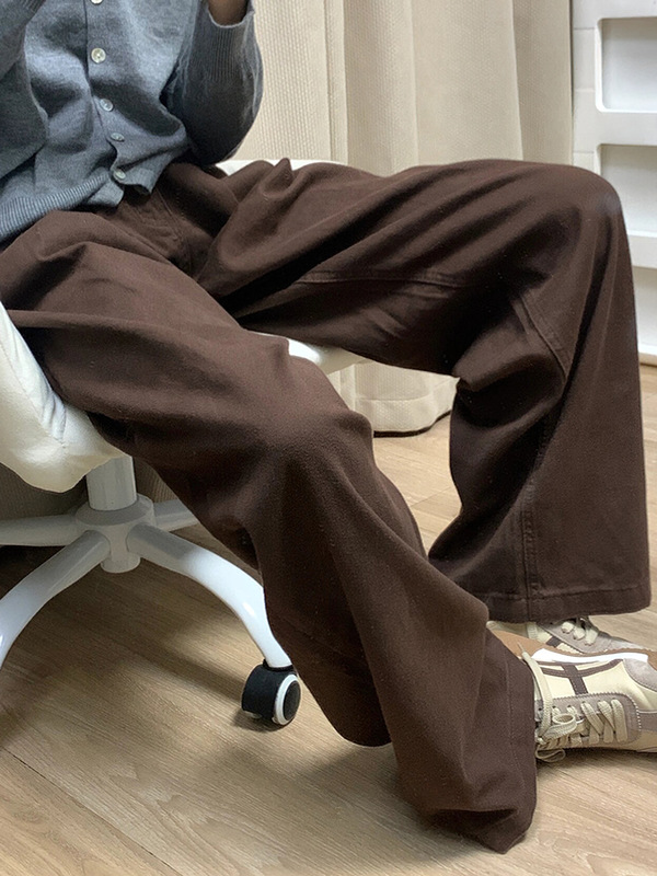 深咖色牛仔裤女秋季新款胖妹妹mm高腰宽松显瘦阔腿裤梨形身材裤子|undefined