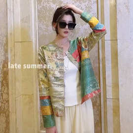 2024秋季新款改良旗袍长袖提花中式复古上衣短外套女装显瘦开衫