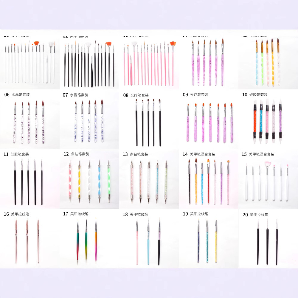 Cruz-frontera manicura 15 piezas conjunto pluma de fototerapia pluma de cristal pluma de silicona taladro de la pluma dibujo línea pintura cepillo colección