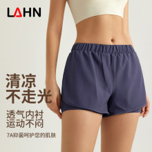 LAHN运动短裤女健身高腰宽松跑步瑜伽裤显瘦织带薄款透气短裤夏