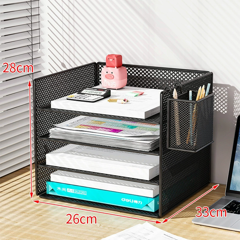Metal document organizer — reinforced mesh storage box, 2–5 tiers, vertical or horizontal layout