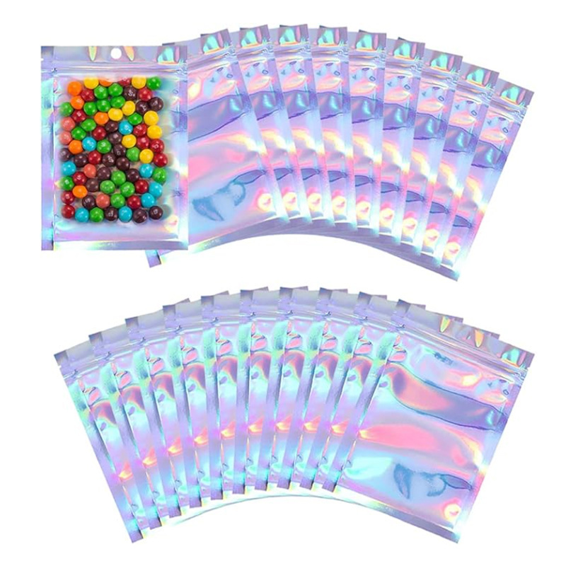 Amazon Cross-Border Holographic Silver Laser Yin-Yang Self-Sealing Bags for Wearing Nail Tips and Jewelry, Sealed Packaging Bags with Hanging Hole Design