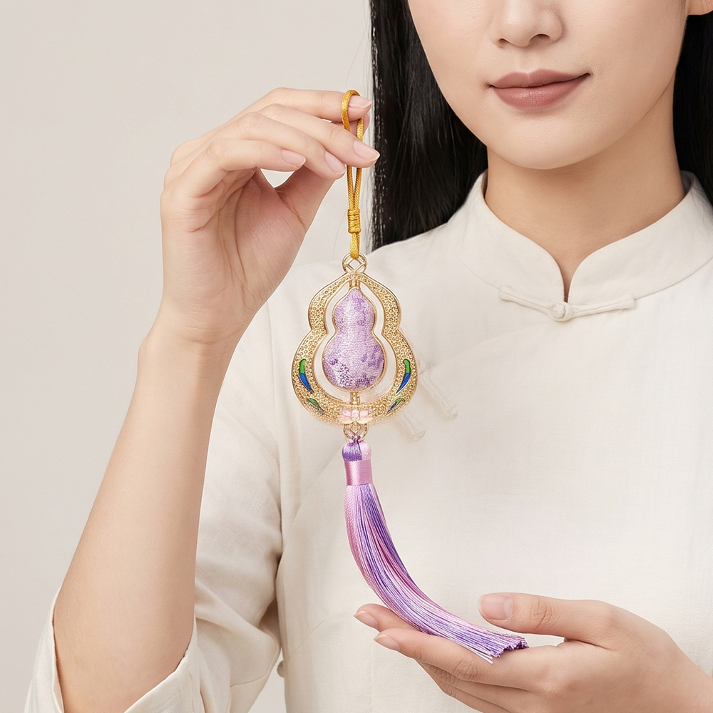宋锦可旋转葫芦底托带盖吊坠DIY福禄钥匙扣车挂饰品配件厂家批发