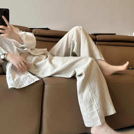 CHAO级推荐！自带慵懒松弛感~雨露麻色亚麻抽绳休闲直筒长裤
