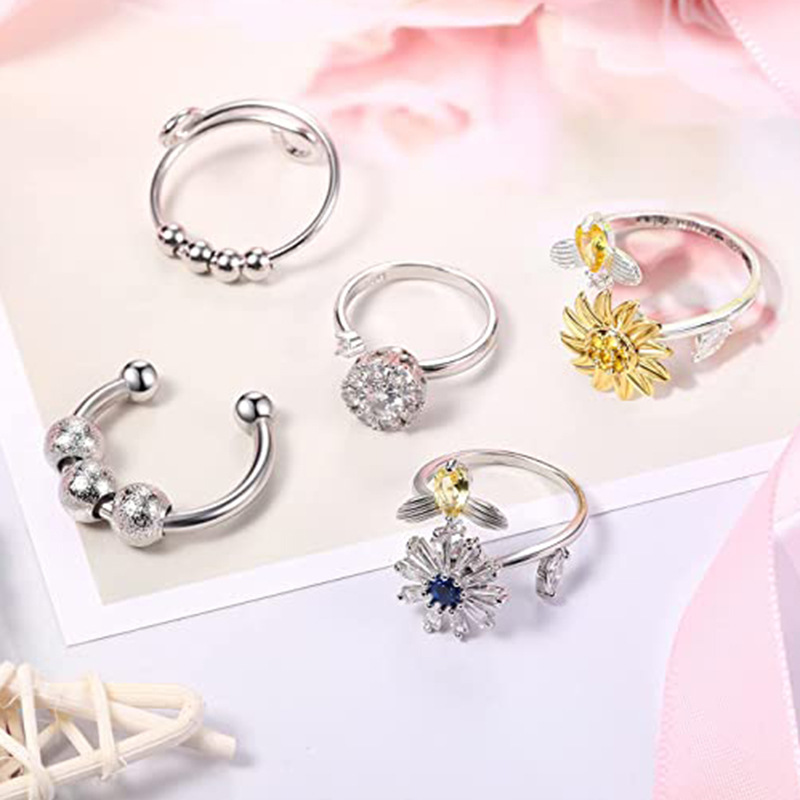 Fashion Flower Copper Inlay Zircon Open Ring 1 Piece