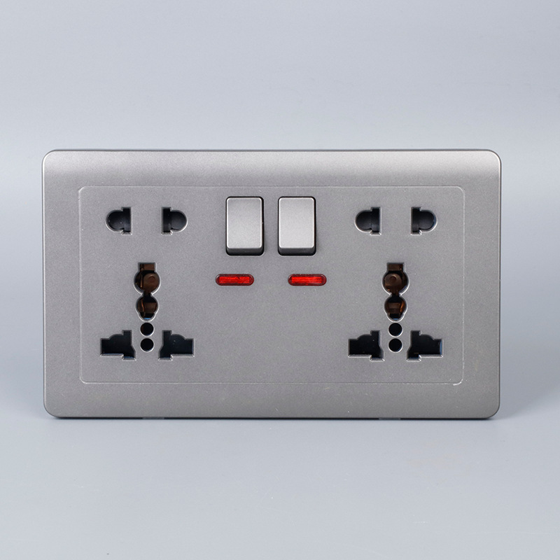 Panel de enchufe de montaje oculto de pared 13A estándar británico doble de cinco orificios gris doble conector USB transfronterizo exclusivo