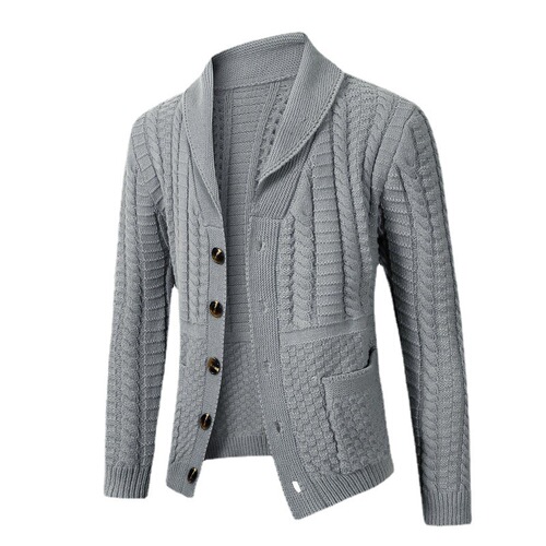 Cross-border autumn/winter outerwear for foreign trade — European-size thickened sweater for men, new style cardigan with twisted floral pattern, long-sleeved top, thickened knitted sweater.