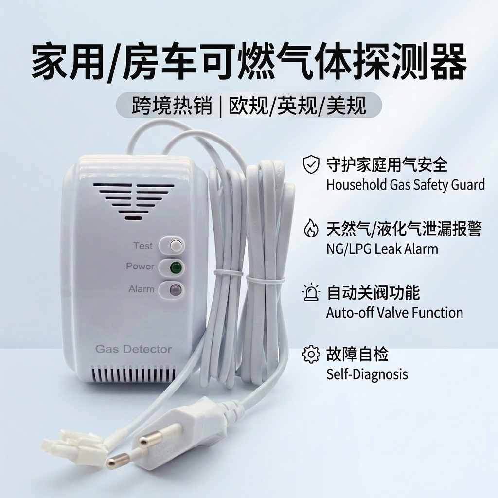 外贸出口燃气报警器可燃气体天然气液化气煤气泄漏探测声光报警