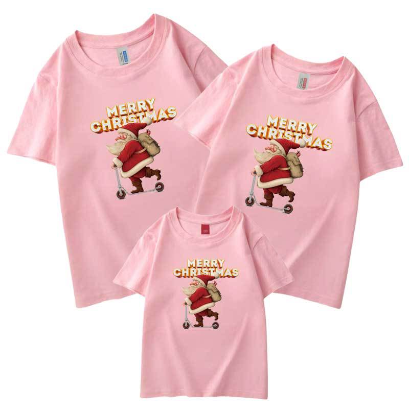 Comercio electrónico transfronterizo regalo de Navidad padre-hijo traje nueva familia de tres madre-hijo manga corta Camiseta monopatín Santa Claus