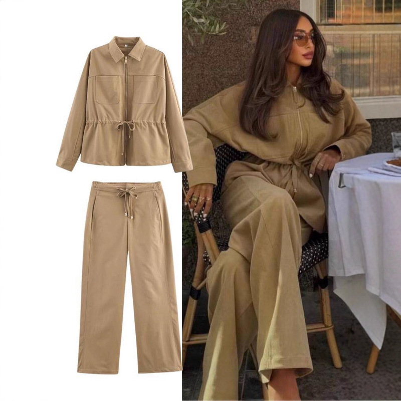 Cross-Border Wholesale Women's Autumn New European and American Style Design Long-Sleeved Tops Wide-Leg Pants Elegant Suits Cross-Border Wholesale Women's Autumn New European and American Style Design Long-Sleeved Tops Wide-Leg Pants Elegant Suits