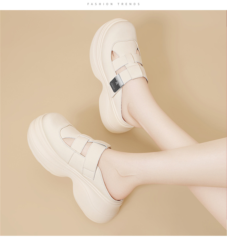 Dép sandal nữ da thật đế xuồng cao gót 7cm thoải mái đi ngoài trời mùa hè — 7183 màu be, 7183 Màu đen chi tiết 13