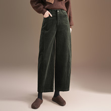 莫代尔灯心条绒裤厚款阔腿裤女装新款气质休闲裤厚款九分裤
