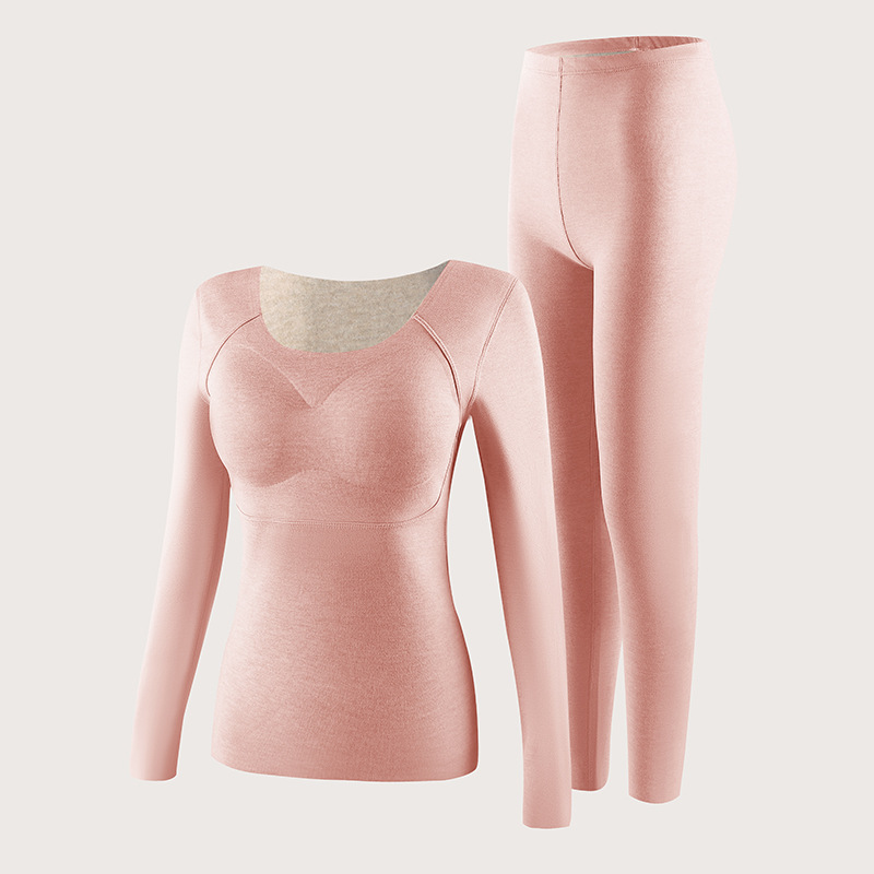 Top cálido de felpa de oveja, pelo cepillado de doble cara, almohadilla tropical para el pecho, pantalones de manga larga, traje cálido, ropa de otoño, pantalones largos