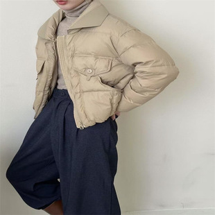 Winter New Stand Collar Short down Jacket for Women, Casual Fashion Warm Petite Puffer Coat, White Duck down Trendy Jacket
