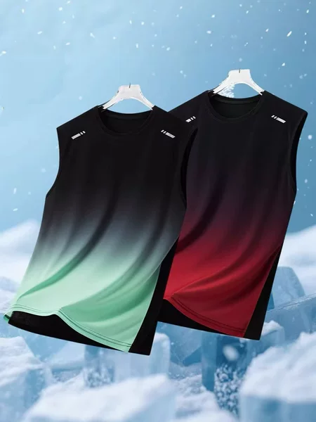 Wholesale Vest with Gradient Camouflage Print, Ice Silk T-Shirt for Men, Summer Thin Sports Sweatshirt, Loose Sleeveless Cross-Border