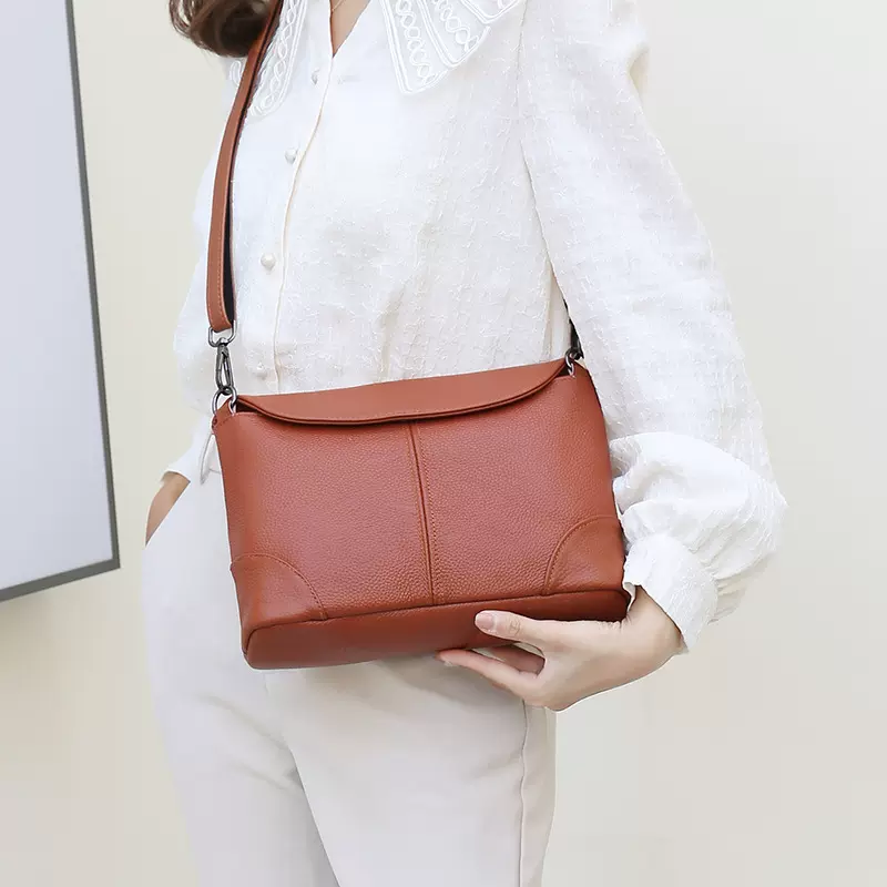 真皮女单肩包 2025新款头层牛皮休闲简约女包批发商务质感斜挎包