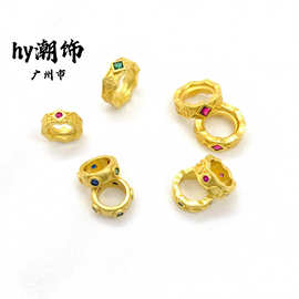 古法金保色铜微镶锆石隔片皇冠手链项链古法金 串珠手工DIY饰品配