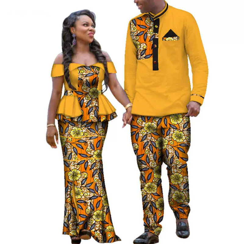 1件代发非洲民族传统蜡布情侣套装 棉质安卡拉女式长裙男士套装