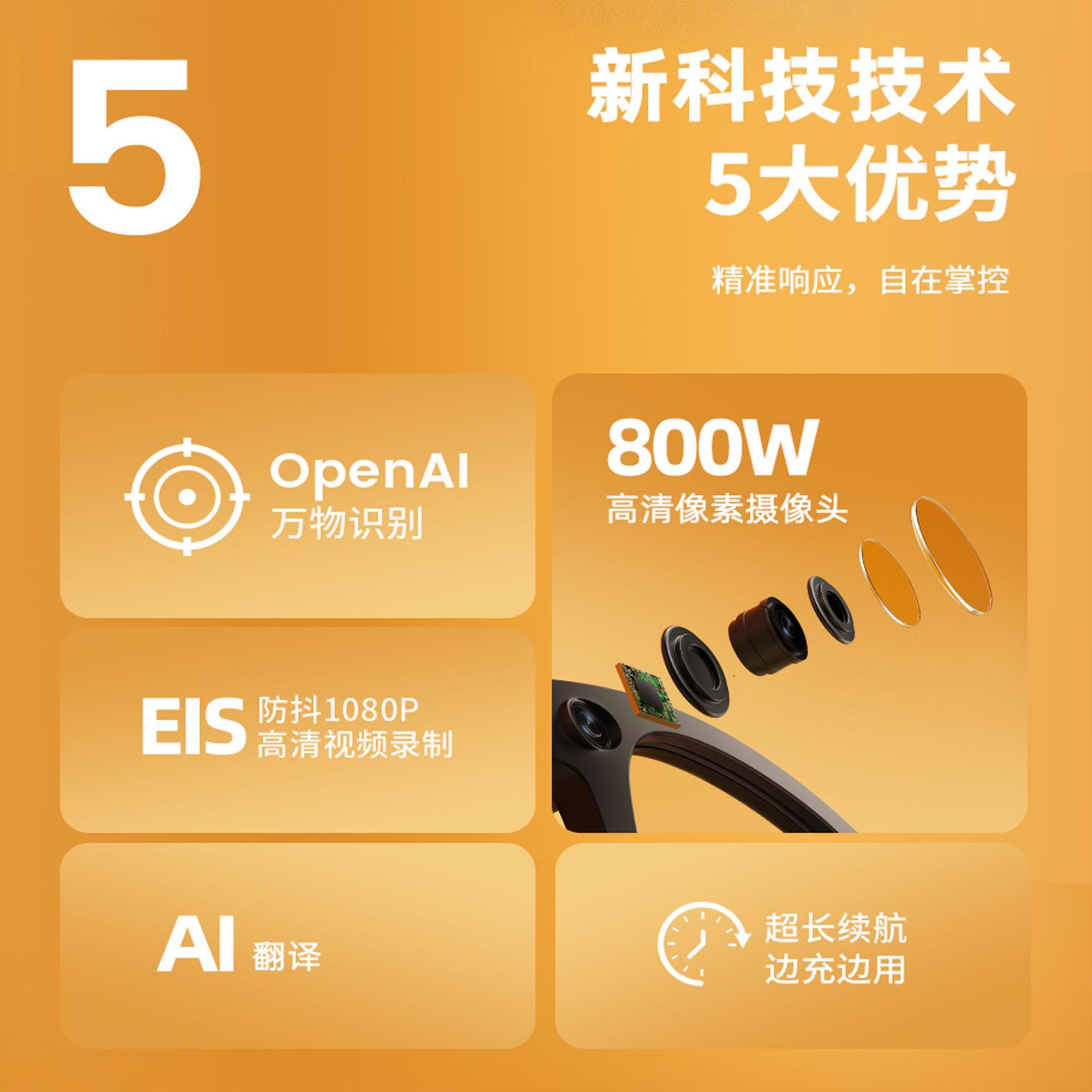 Cross-border e09 gafas inteligentes con cámara de alta definición para tomar fotos y grabar videos AI traducción de grabación de audio llamadas Bluetooth AI gafas