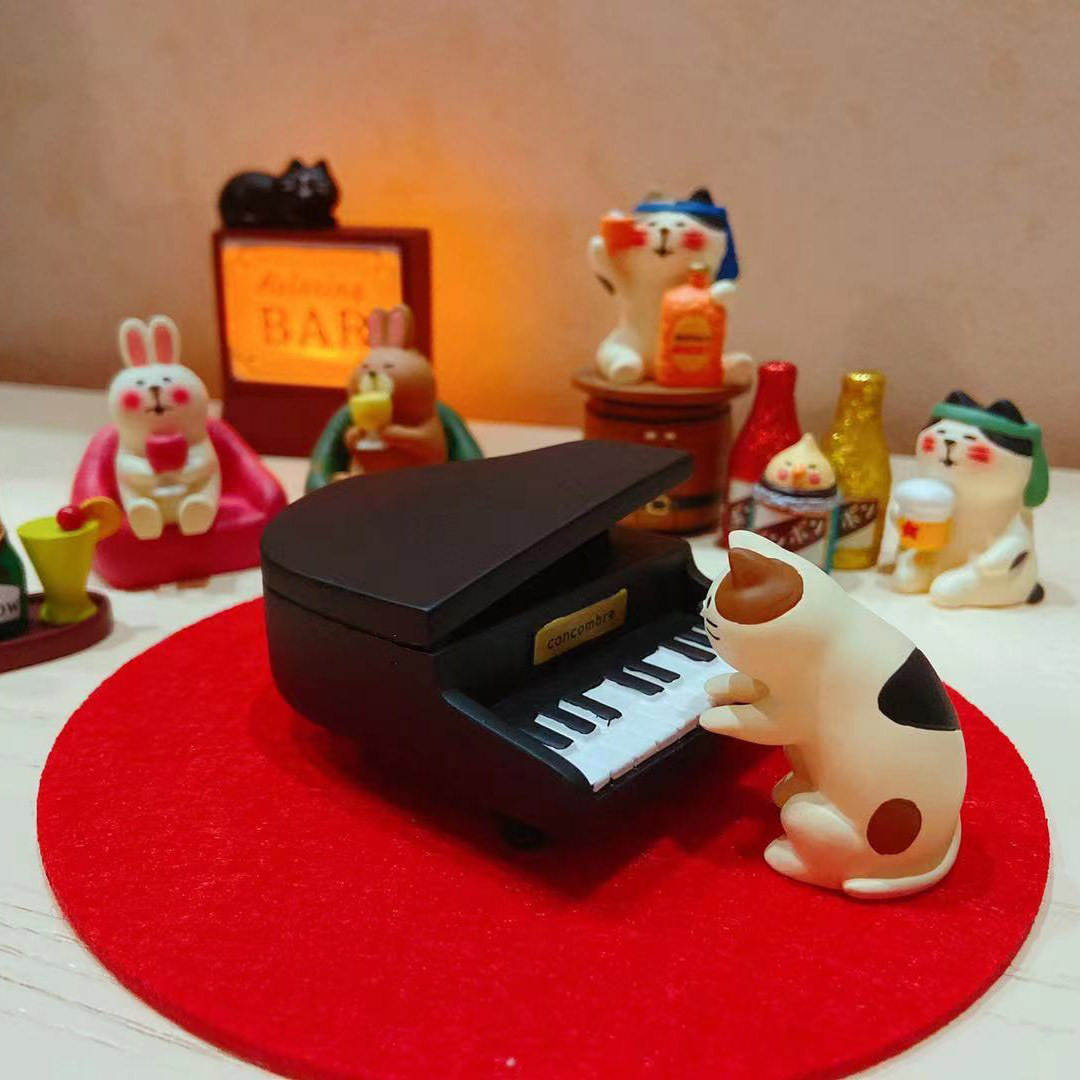 Resin Ornaments Miniature Bar Decoration Bartender Piano Cat Zakka Trendy Blind Box DIY Crafts Small Ornaments