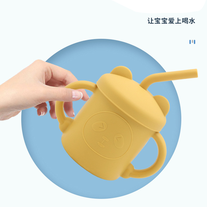 Taza de paja para niños taza de silicona taza de agua de Panda