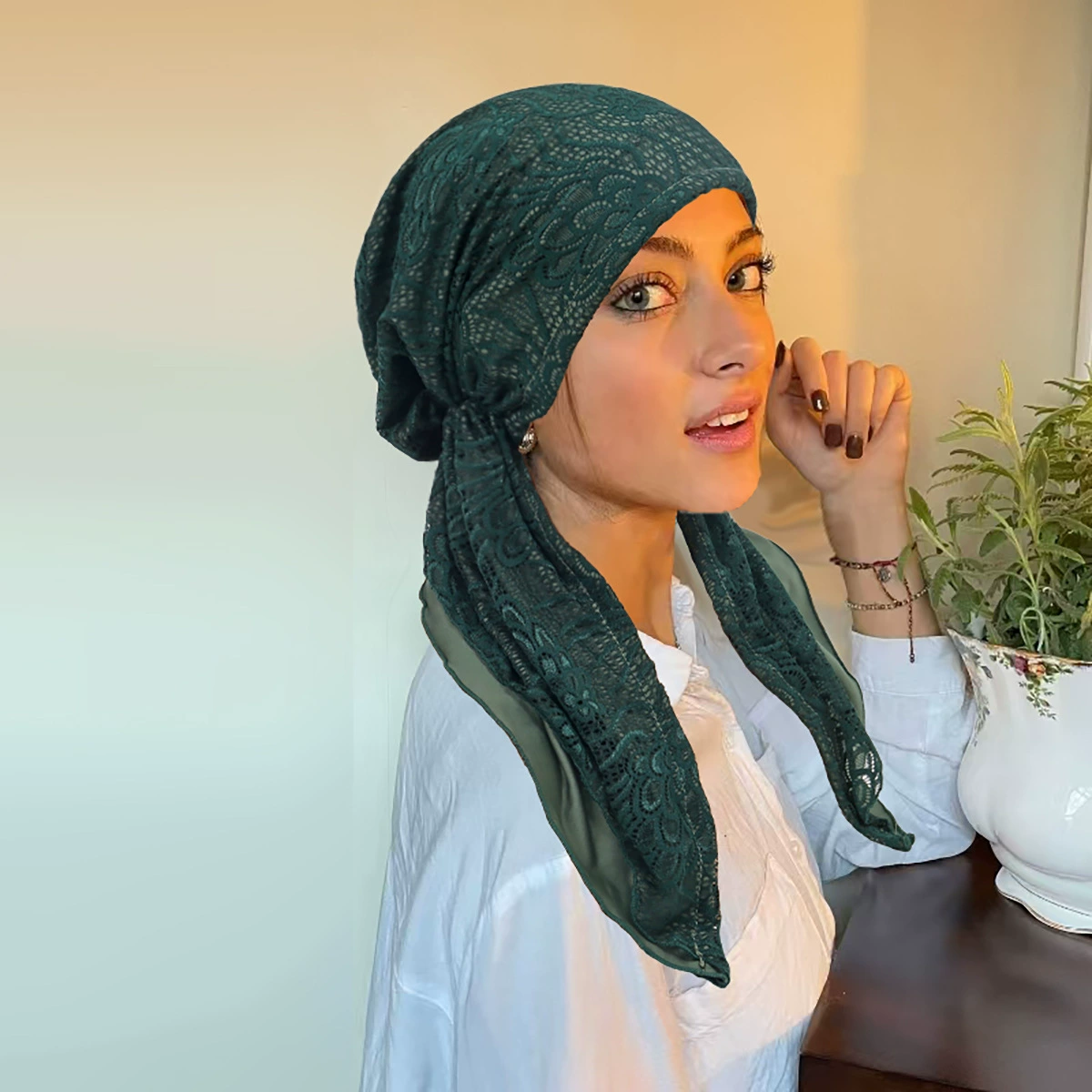 Lace crooked elastic base scarf, Amazon, (Physicals)