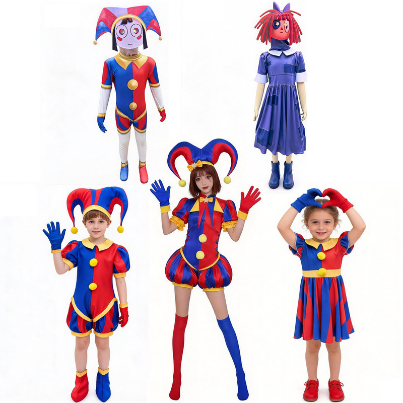 Magic Numbers Circus Cosplay Costume Pomni Clown Cosplay Outfit European and American Cross-Border In-Stock Items Magic Numbers Circus Cosplay Costume Pomni Clown Cosplay Outfit European and American Cross-Border In-Stock Items