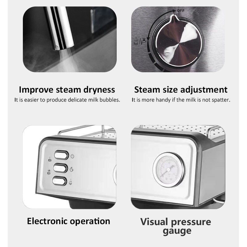 15bar espuma de leche europea retrógrado con reloj transfronterizo pequeño espresso italiano máquina de café a vapor semiautomática