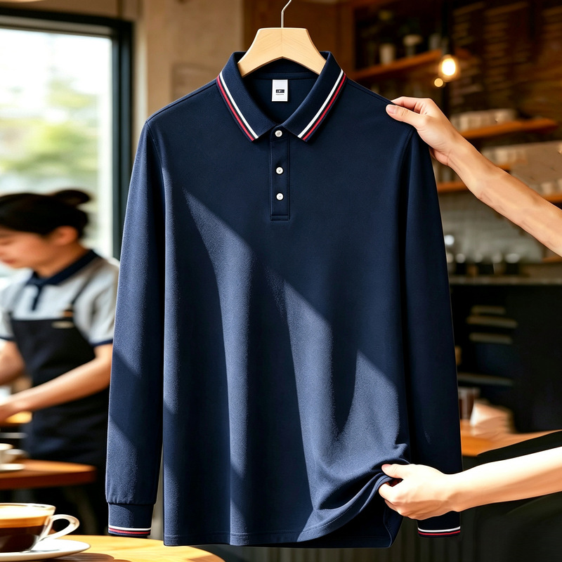 Ice silk long-sleeve polo shirt workwear with logo print, autumn group training uniform, cultural shirt, collared advertising shirt with printed text Ice silk long-sleeve polo shirt workwear with logo print, autumn group training uniform, cultural shirt, collared advertising shirt with printed text