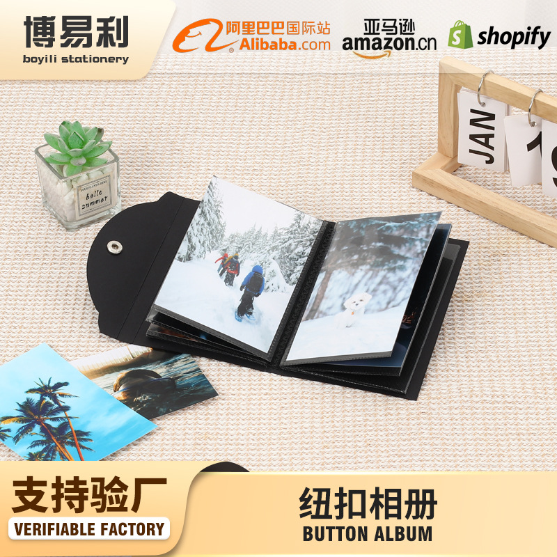 검은 판지 질감 DIY 커버 버튼 사진 앨범 수제 삽입 사진 앨범 6inch 사진 앨범 기념 사진 앨범