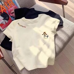 夏痩身小柄な人着用ラウンドネック右肩半袖Tシャツレディースショートインプリントデザイントップ