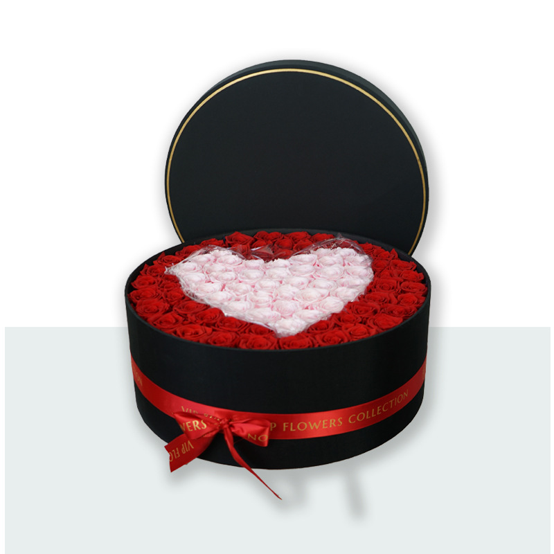 Flor inmortal rosa redonda con tapa grande abrazo caja de regalo de barril Amazon venta caliente flor inmortal decoración de alta calidad