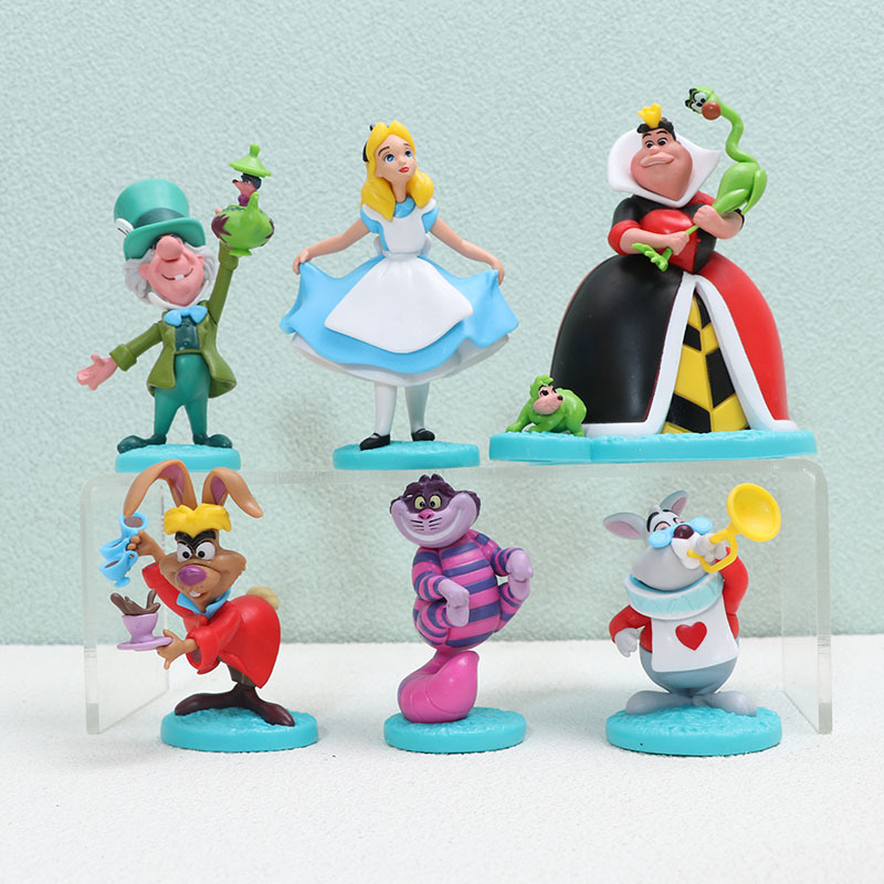 6 Types of Alice in Wonderland Figures, Miaomiaomao, Pocket Watch Rabbit, Cheshire Cat Toy Doll Model Ornaments