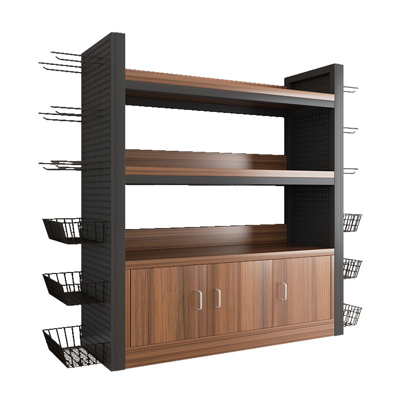 Estante de almacenamiento de agujeros laterales Estante de almacenamiento multicapa de productos de exhibición Gabinete de exhibición de tabaco y vino de supermercado puerta de cinta de estante de isla media