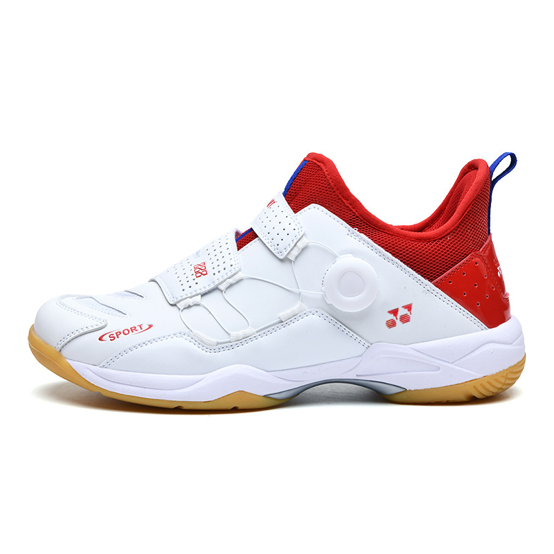 Nuevos zapatos de bádminton transfronterizos para parejas, zapatos de tenis de mesa casuales de botón giratorio de tamaño grande