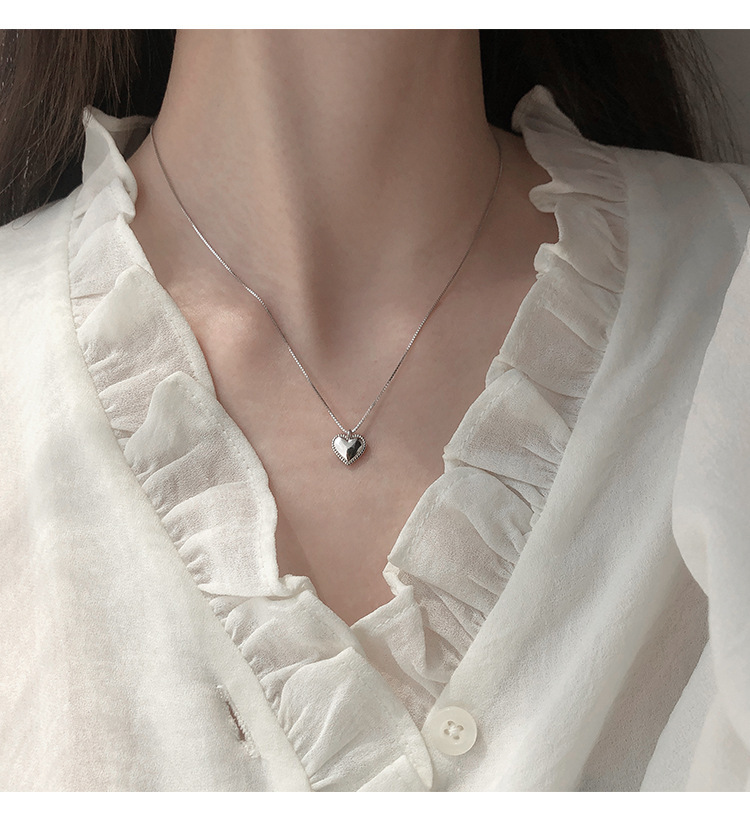 Pendant Necklace Classification 925 Sterling Silver Box Chain Heart Shape Pendant Necklace