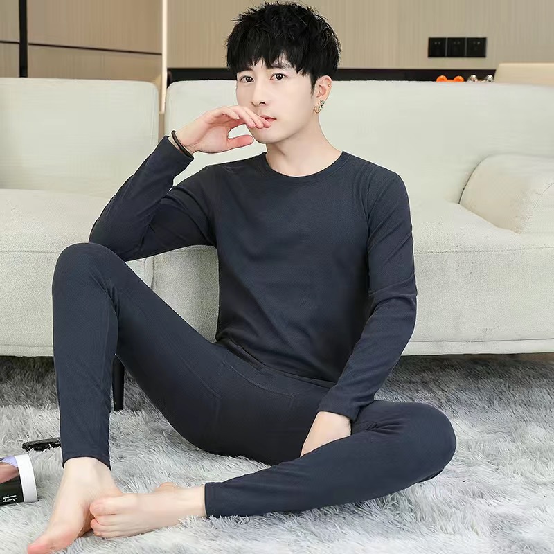 Men's Autumn Thermal Underwear Set Pure White for Teenagers and Junior High School Students, Fleece-Lined and Thickened, Warm Winter Underwear