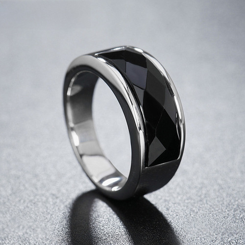 R0023-HK03 Fashionable & Minimalist European/American Gemstone Titanium Steel Ring for Men and Women
