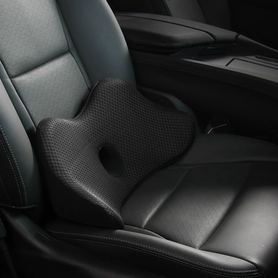 Memory Foam Car Lumbar Support Pillow, Memory Foam Car Seat Gap Pillow, Removable, Washable, and Adjustable (Waist support) - black