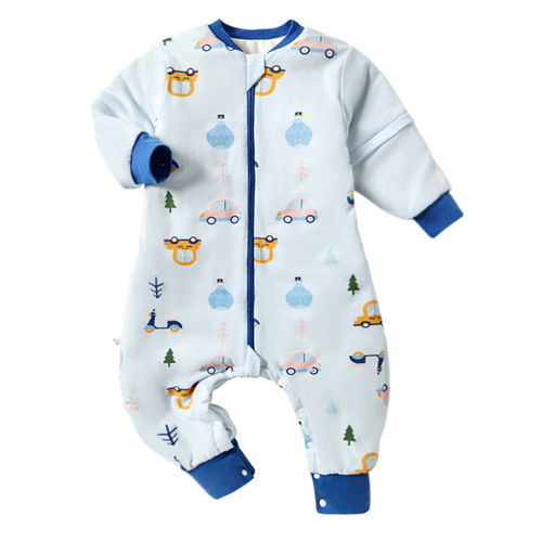 Baby sleeping bag, autumn and winter quilted sleeping bag, thickened cotton soybean baby split leg sleeping bag, warm pajamas, children's anti-kick quilt