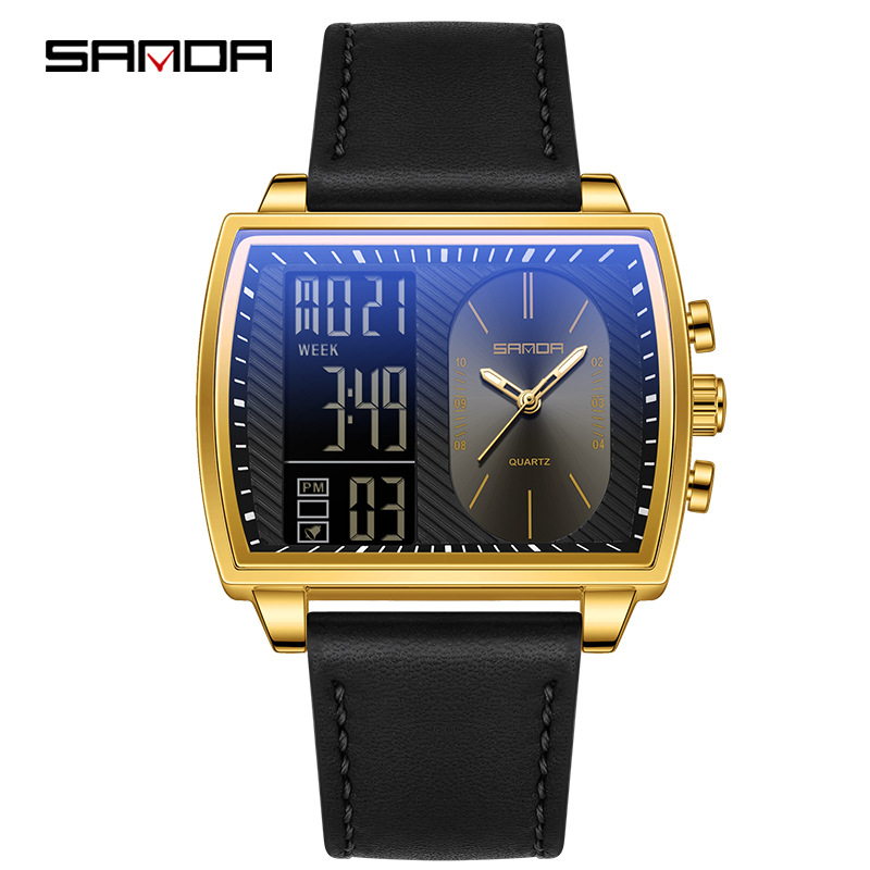 SANDA SANDA 6163 nuevo reloj electrónico de moda doble pantalla multifuncional reloj de hombre impermeable calendario de luz nocturna reloj de hombre