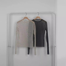 早春款春季~韩国ins波点圆点网纱圆领内搭长袖T恤百搭上衣甜美