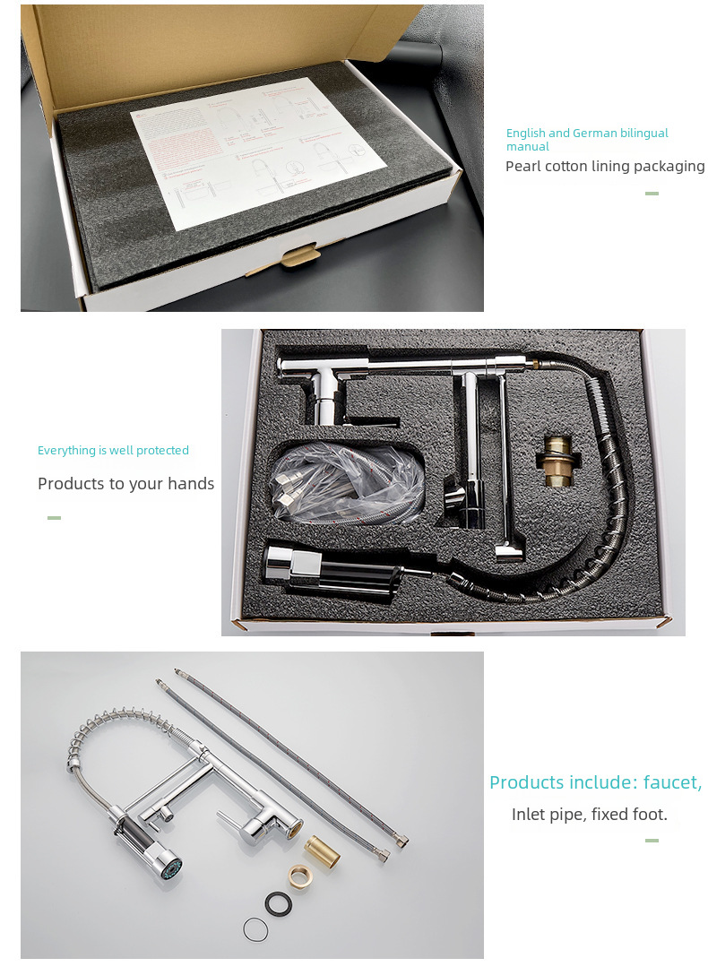 Cross-border commodity all-copper nickel wire drawing dual-function kitchen spring faucet hot and cold water rotating black drawing faucet