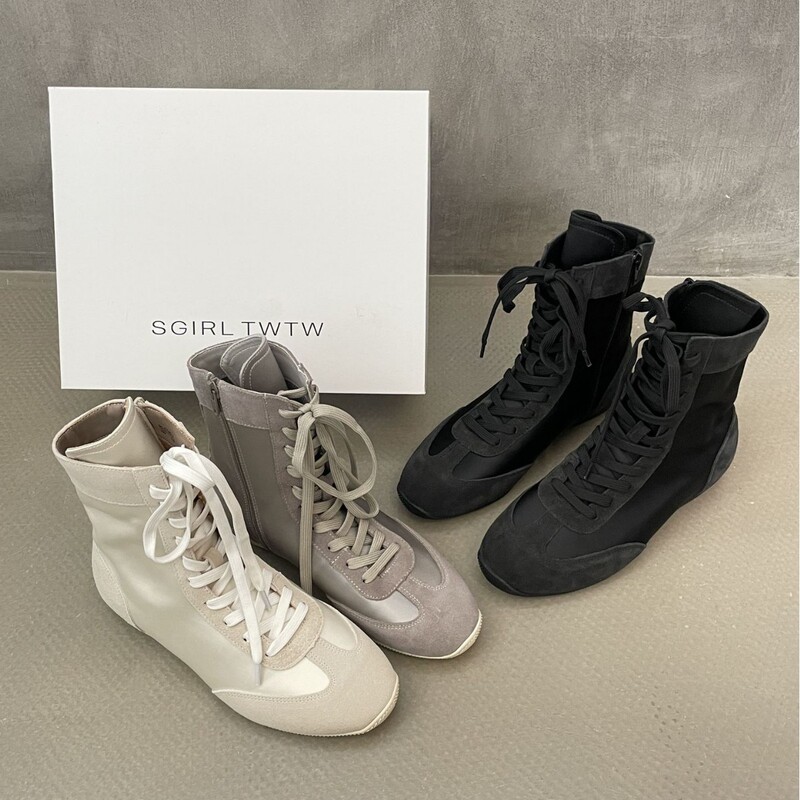 Sgirl Twtw Patchwork Flat Boxing Shoes for Women 2025 High-Top Training Shoes Versatile Casual Fashion Martin Boots Trendy