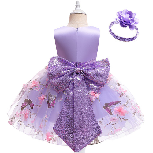 Summer Sweet Sleeveless Everyday Butterfly Bow Girl Dress Princess Dress Puff Dress Ball Gown Formal Dress Performance Costume