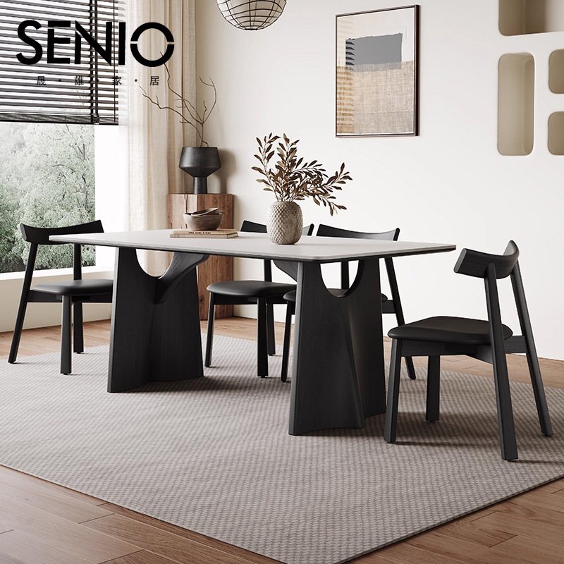 Medieval Style Solid Wood Dining Table Rectangular Modern Simple Slate Dining Table and Chair Combination Small Apartment Dining Table Home